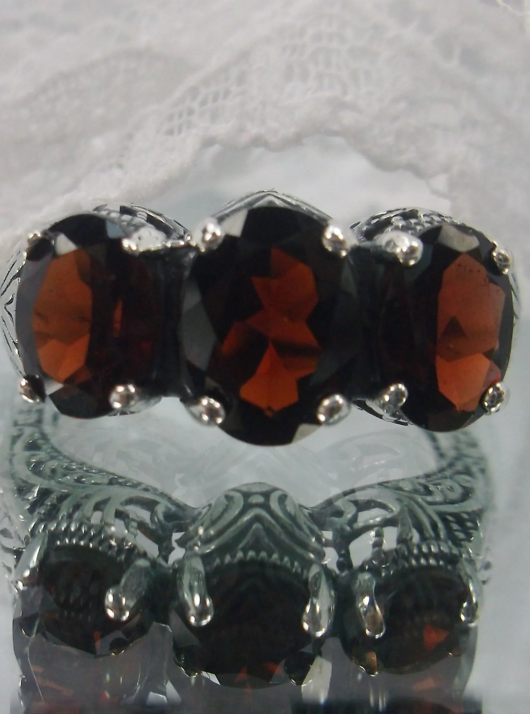 Natural Garnet Ring, Trinity (3Gem) Ring, Vintage Jewelry #D41