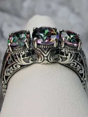 Natural Mystic Topaz Ring, 3-Gem, Art Deco Jewelry #D41