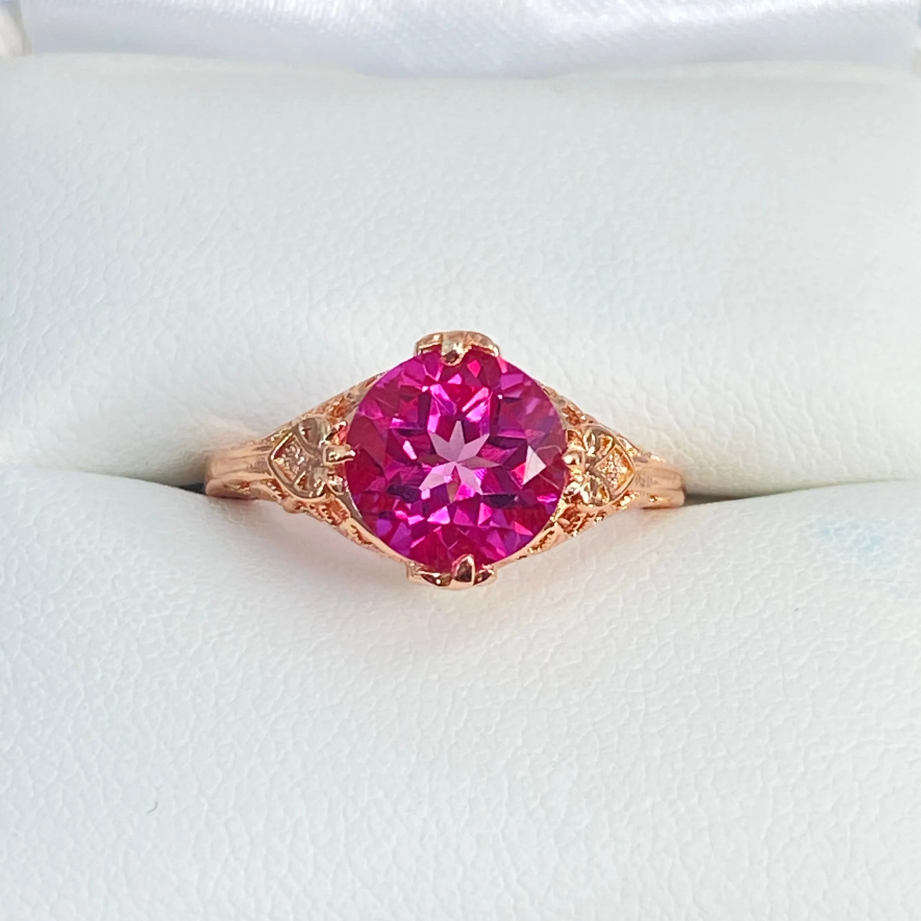 Natural Pink Topaz Ring, Size 5, Natural Gemstone, Rose Gold plated, Victorian Jewelry #D162 - Ready to Ship