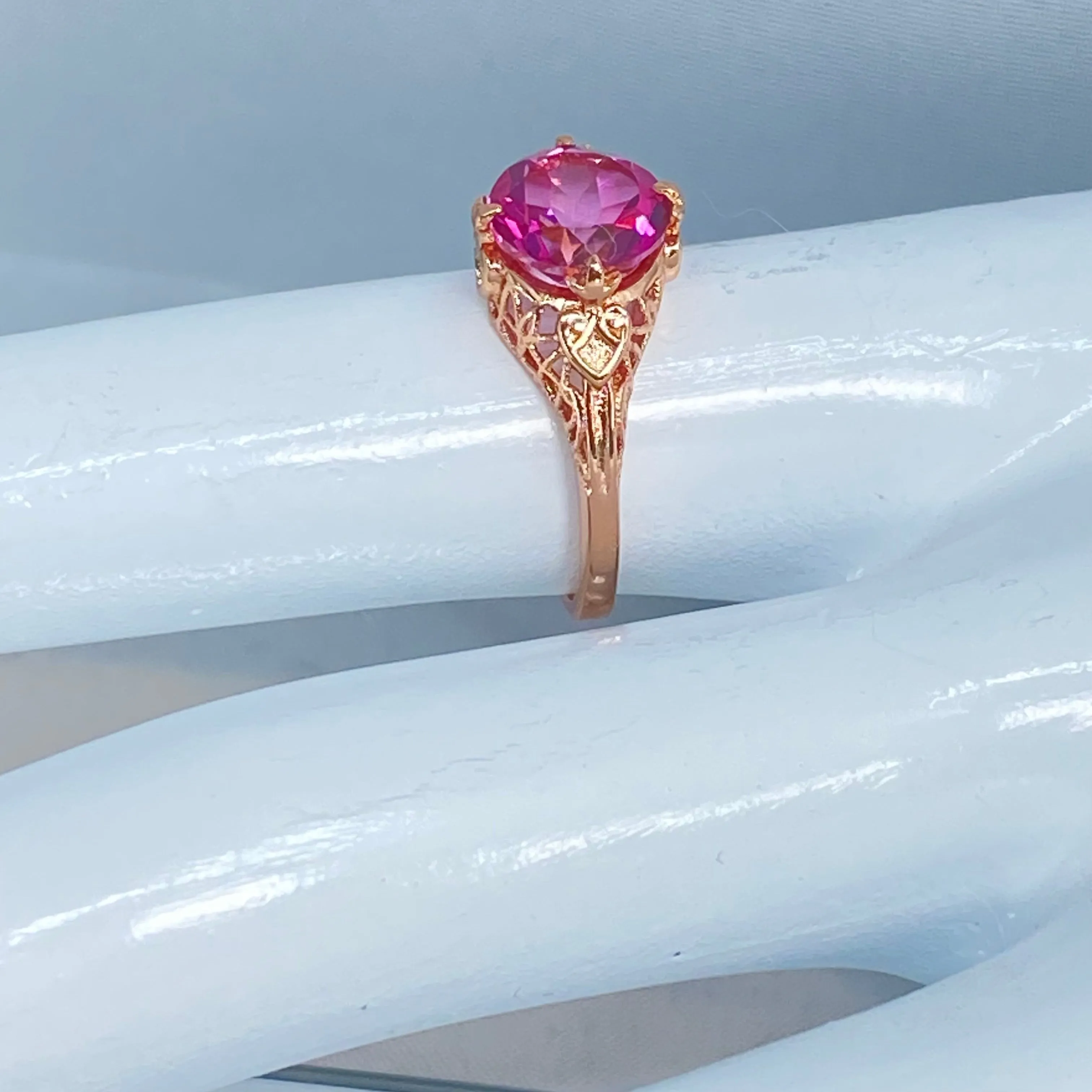 Natural Pink Topaz Ring, Size 5, Natural Gemstone, Rose Gold plated, Victorian Jewelry #D162 - Ready to Ship