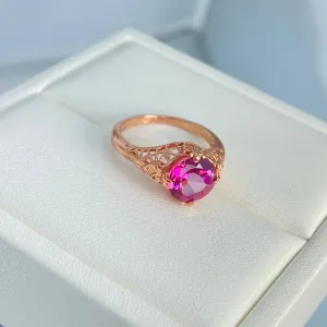 Natural Pink Topaz Ring, Size 5, Natural Gemstone, Rose Gold plated, Victorian Jewelry #D162 - Ready to Ship