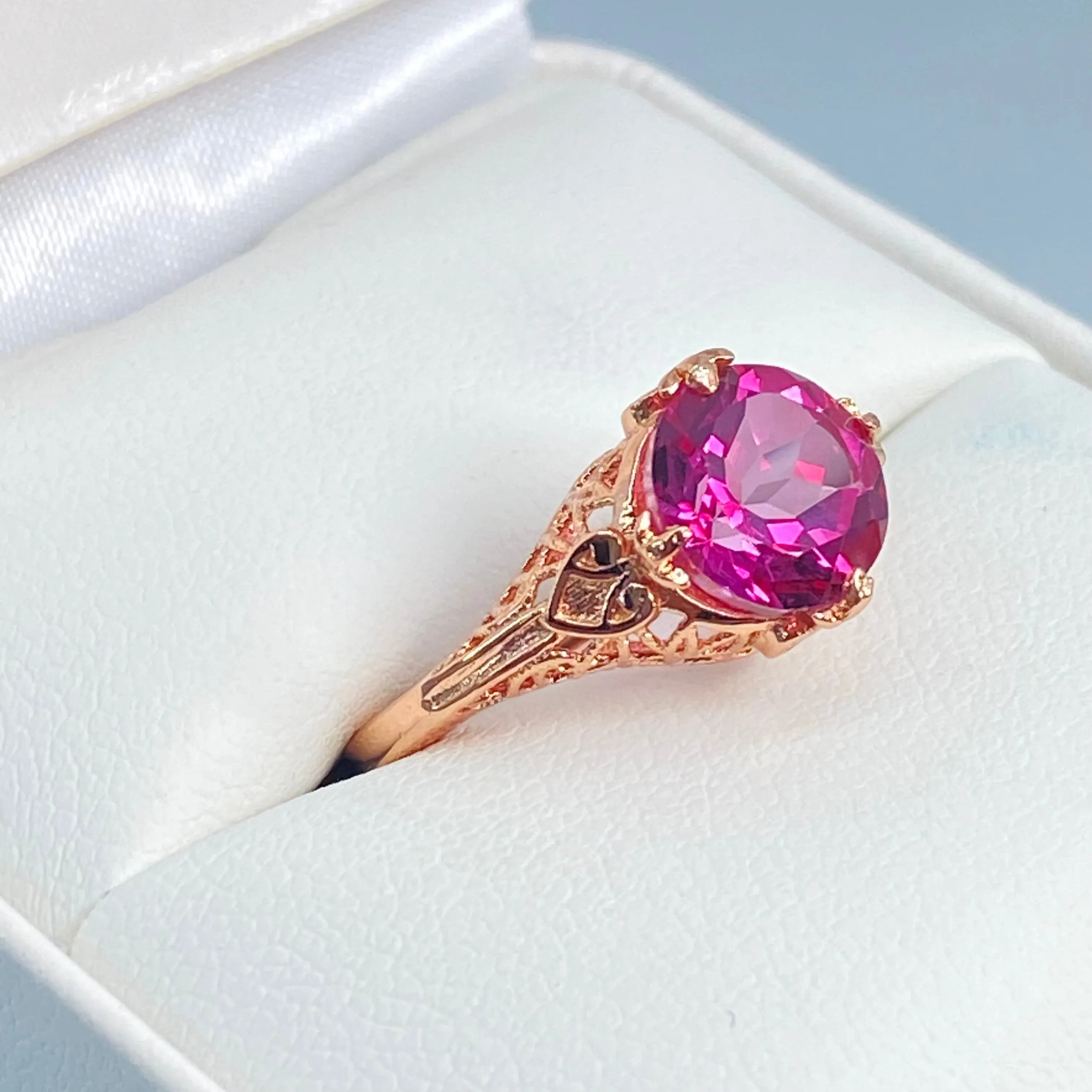 Natural Pink Topaz Ring, Size 5, Natural Gemstone, Rose Gold plated, Victorian Jewelry #D162 - Ready to Ship