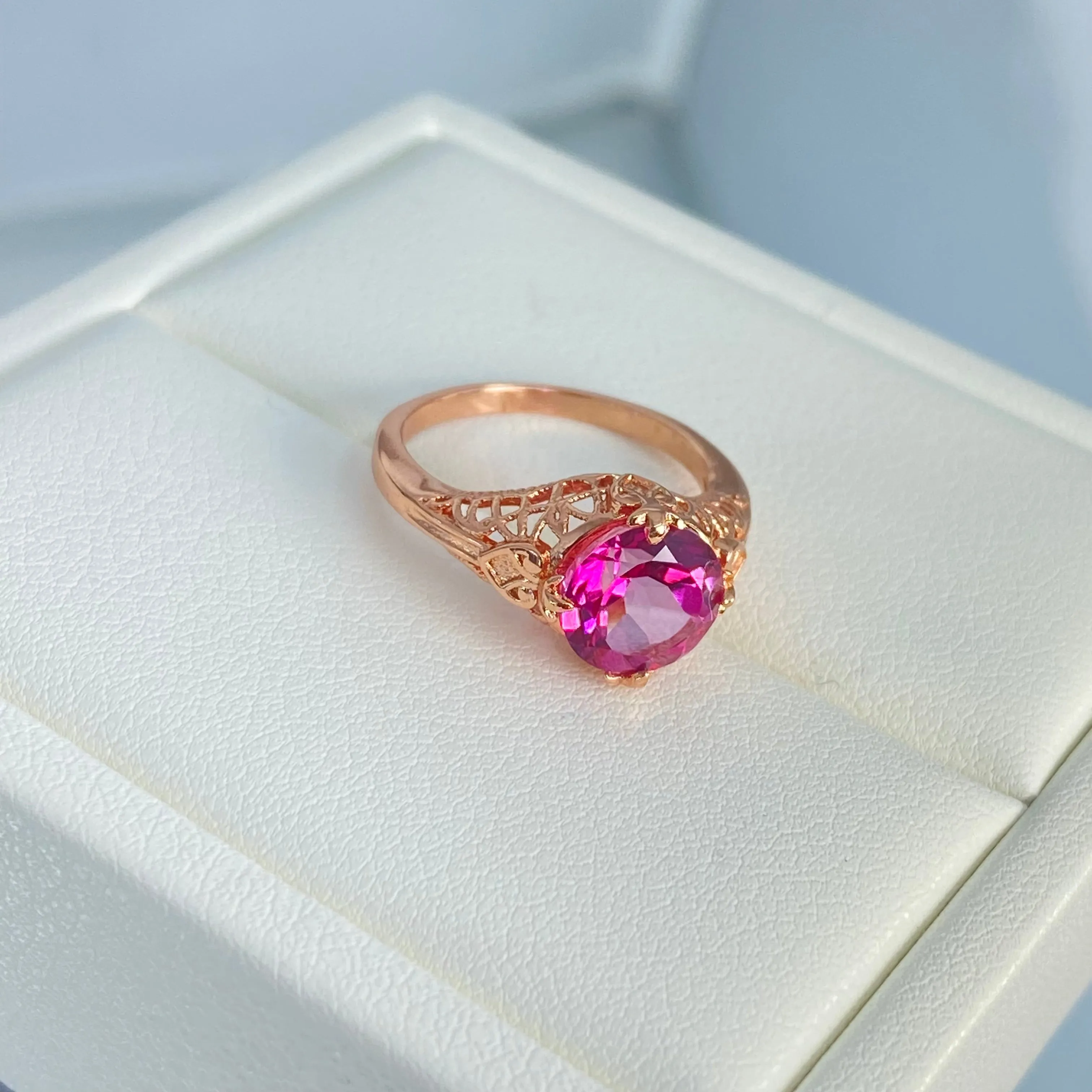 Natural Pink Topaz Ring, Size 5, Natural Gemstone, Rose Gold plated, Victorian Jewelry #D162 - Ready to Ship