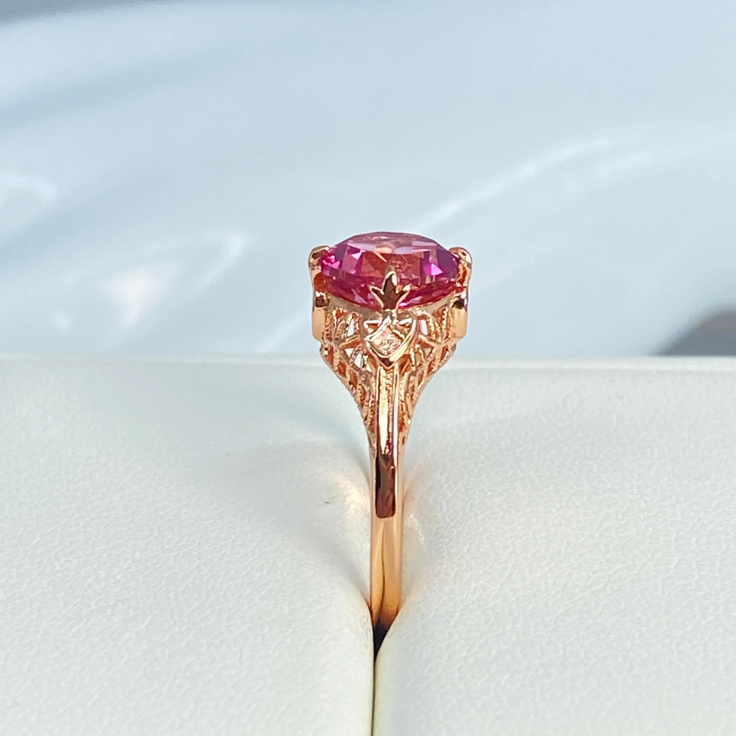 Natural Pink Topaz Ring, Size 5, Natural Gemstone, Rose Gold plated, Victorian Jewelry #D162 - Ready to Ship
