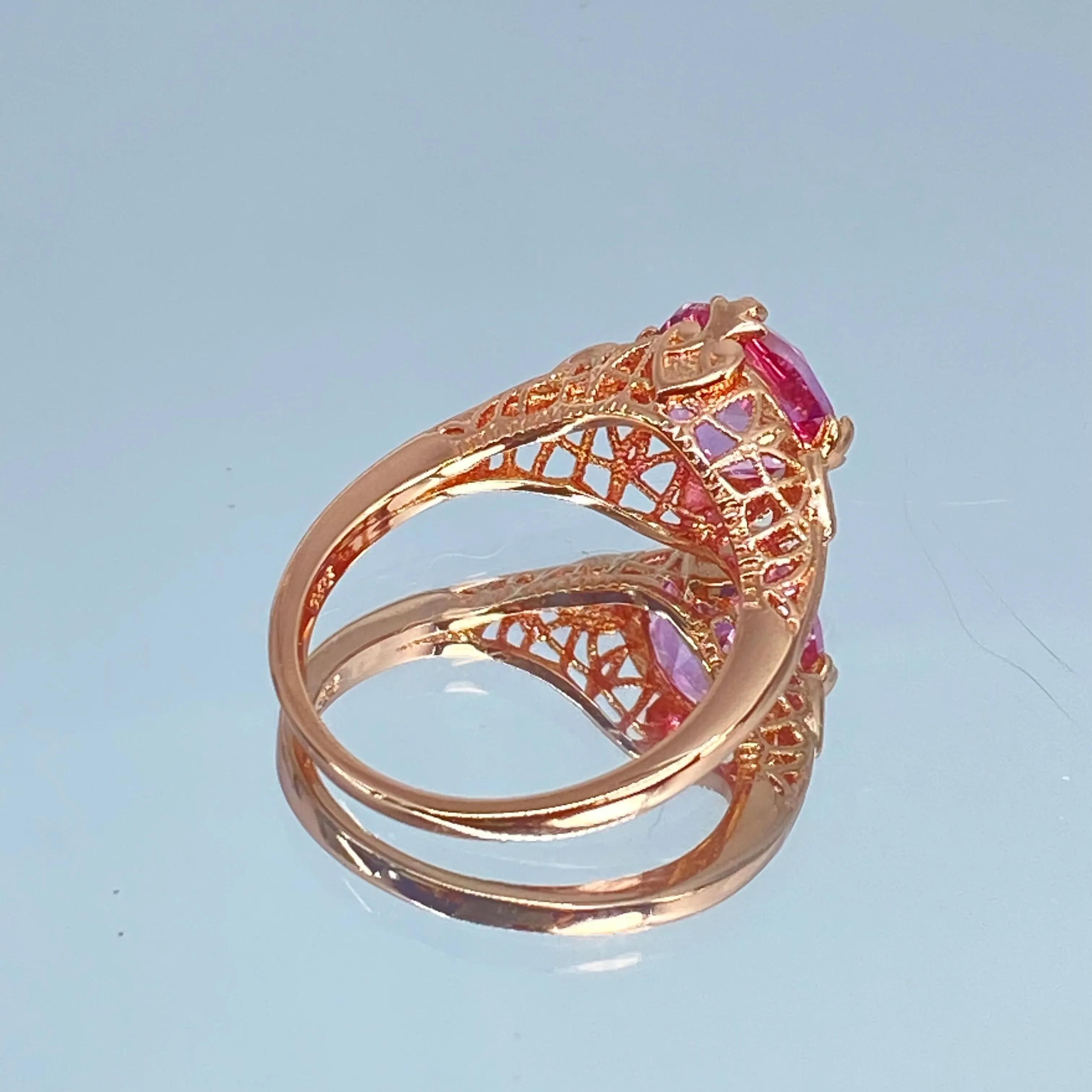 Natural Pink Topaz Ring, Size 5, Natural Gemstone, Rose Gold plated, Victorian Jewelry #D162 - Ready to Ship