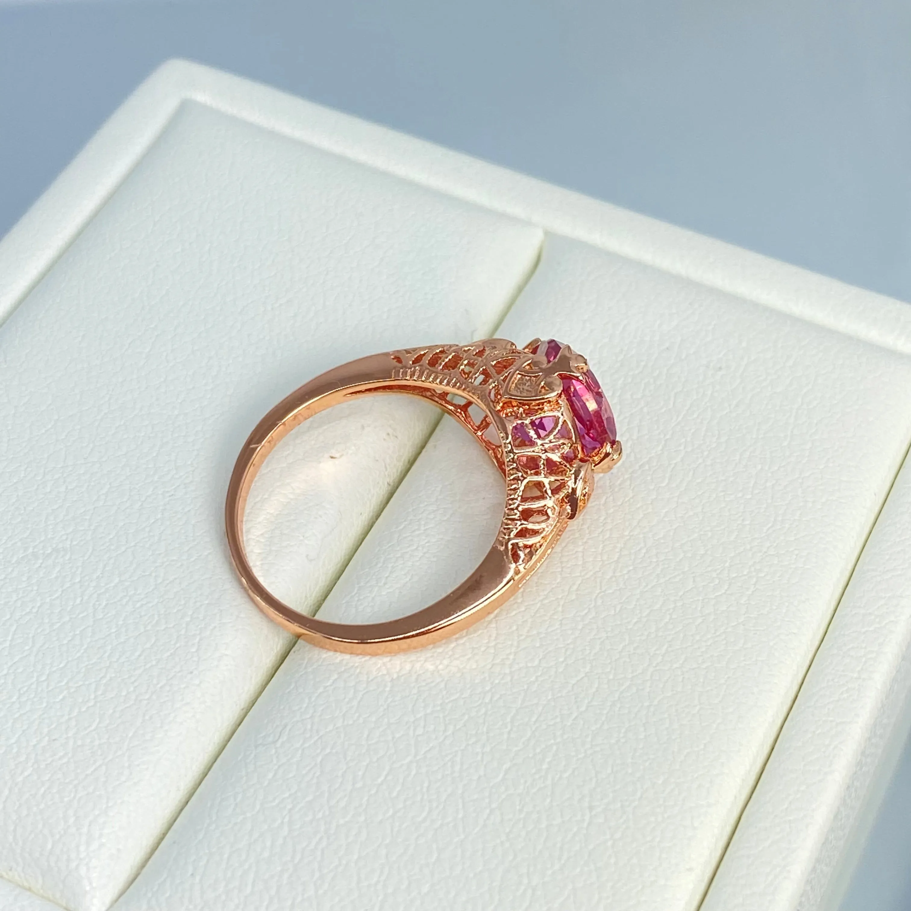 Natural Pink Topaz Ring, Size 5, Natural Gemstone, Rose Gold plated, Victorian Jewelry #D162 - Ready to Ship