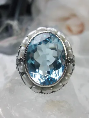 Natural Topaz Ring, Garden Leaf Silver Filigree, Victorian Jewelry #D156
