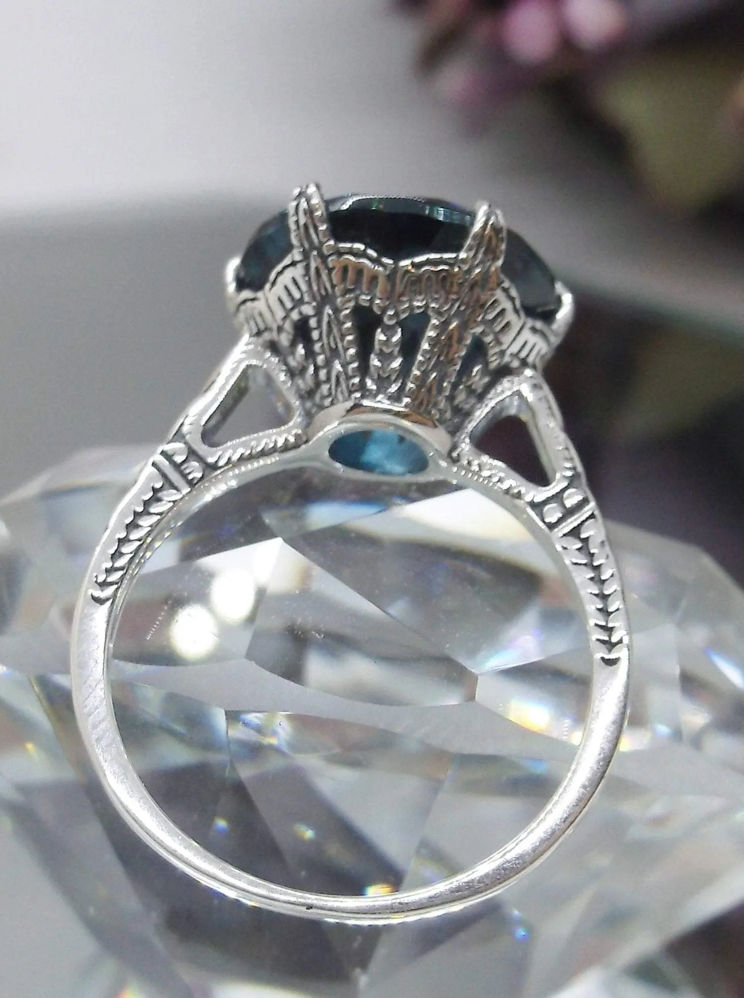 Natural Topaz Ring, London Blue Natural Gemstone Solitaire, Classic Victorian Jewelry #D37