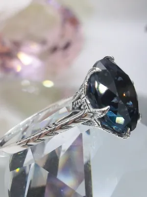 Natural Topaz Ring, London Blue Natural Gemstone Solitaire, Classic Victorian Jewelry #D37