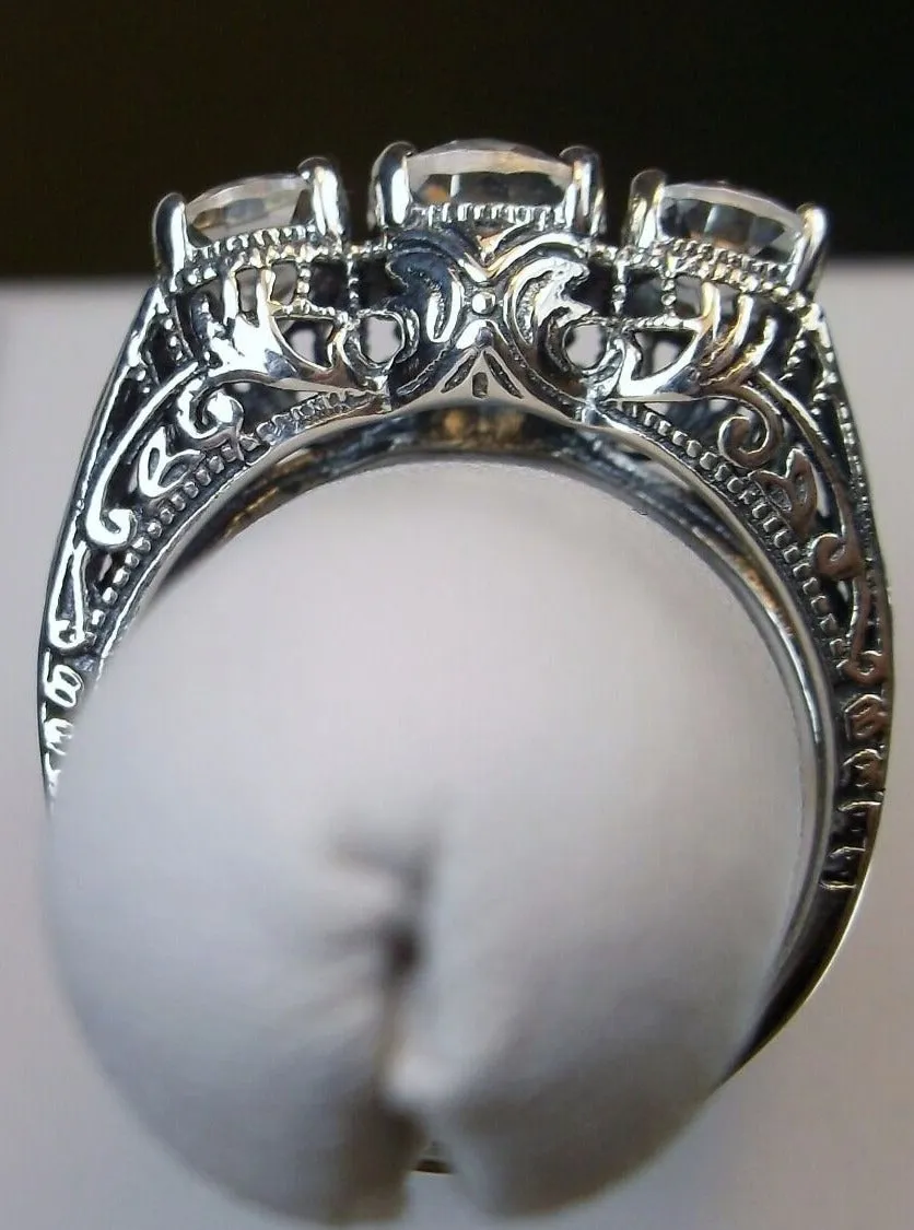 Natural White Topaz Ring, 3-Gem | Vintage Style Jewelry #D41