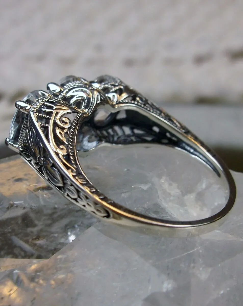 Natural White Topaz Ring, 3-Gem | Vintage Style Jewelry #D41