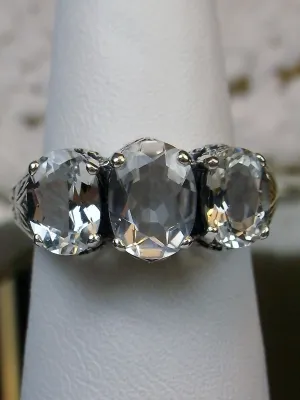 Natural White Topaz Ring, 3-Gem | Vintage Style Jewelry #D41