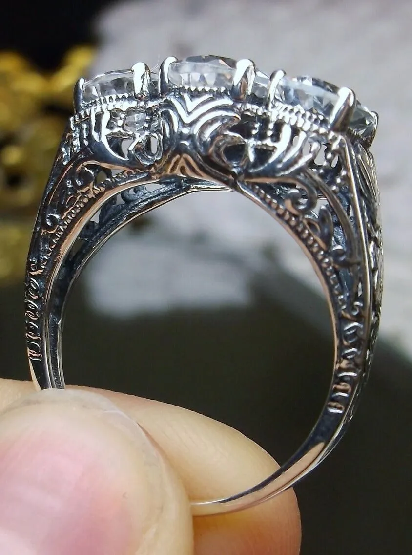 Natural White Topaz Ring, 3-Gem | Vintage Style Jewelry #D41