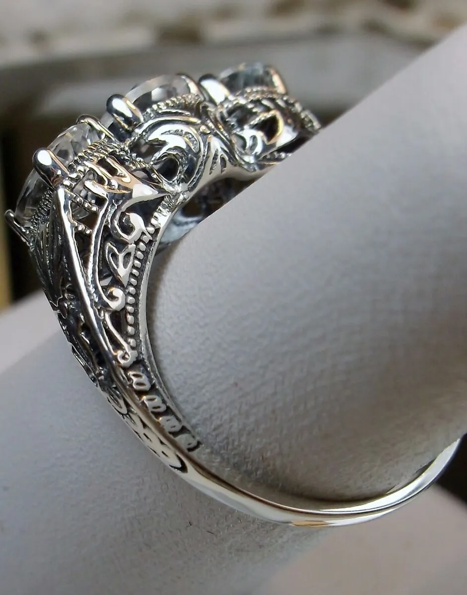 Natural White Topaz Ring, 3-Gem | Vintage Style Jewelry #D41