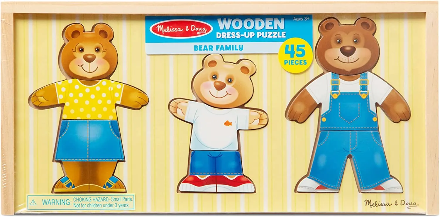 New Melissa & Doug Mix 'n Match Wooden Bear Family Dress-Up Puzzle With Storage Case (45 pcs) | Wooden Teddy Bear Puzzle, Sorting And Matching Puzzles For Toddlers Ages 3 