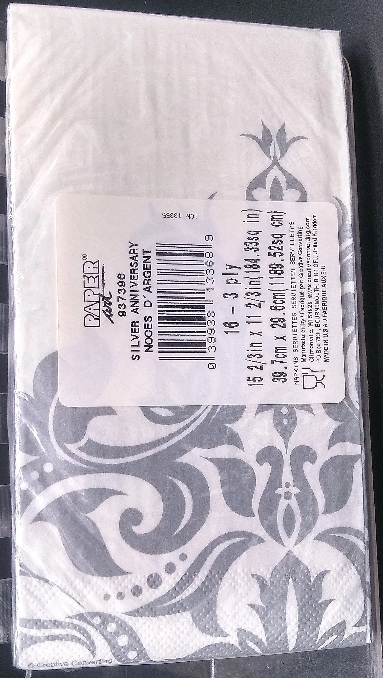 NOCES D'ARGENT SILVER ANNIVERSARY PAPER GUEST TOWELS