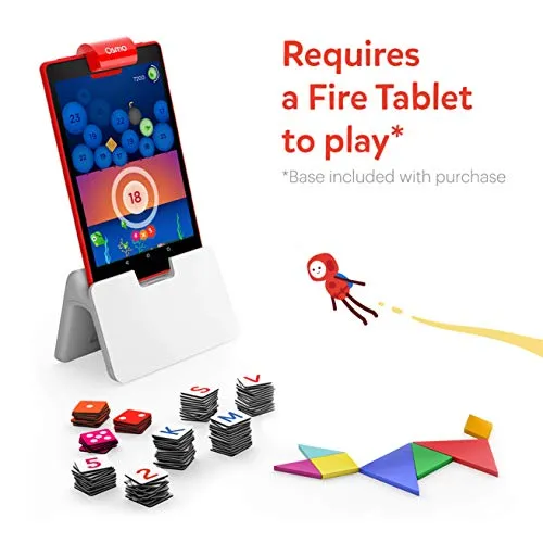 Osmo - Genius Starter Kit for Fire Tablet - 5 Educational Learning Games - Ages 6-10 - Spelling, Math, Creativity & More - STEM Toy - (Osmo Fire Tablet Base Included - Amazon Exclusive)