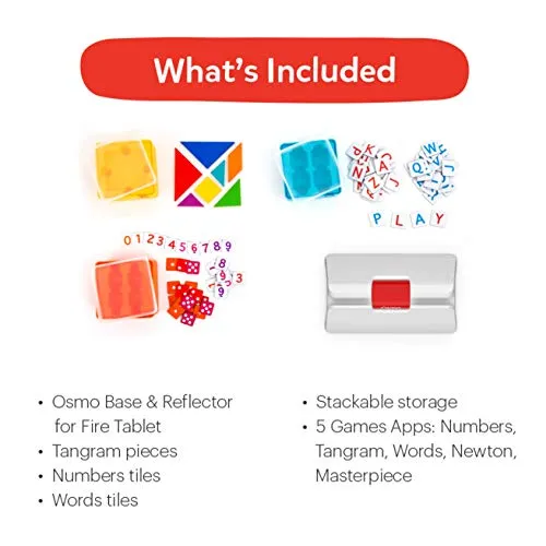 Osmo - Genius Starter Kit for Fire Tablet - 5 Educational Learning Games - Ages 6-10 - Spelling, Math, Creativity & More - STEM Toy - (Osmo Fire Tablet Base Included - Amazon Exclusive)