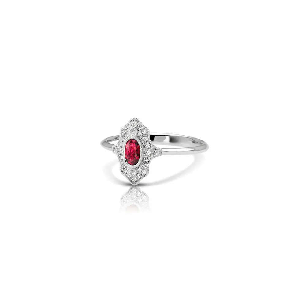 Oval Ruby Pavé Filigree Ring