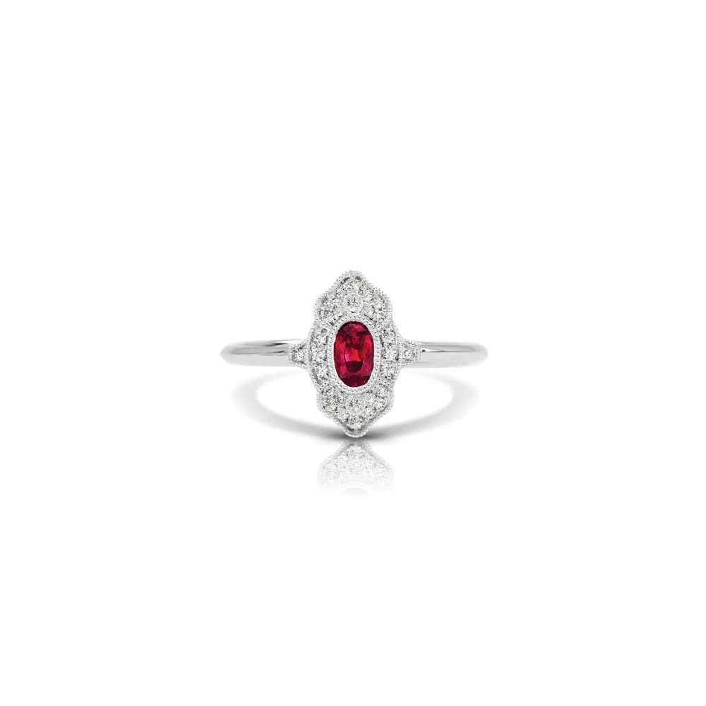 Oval Ruby Pavé Filigree Ring