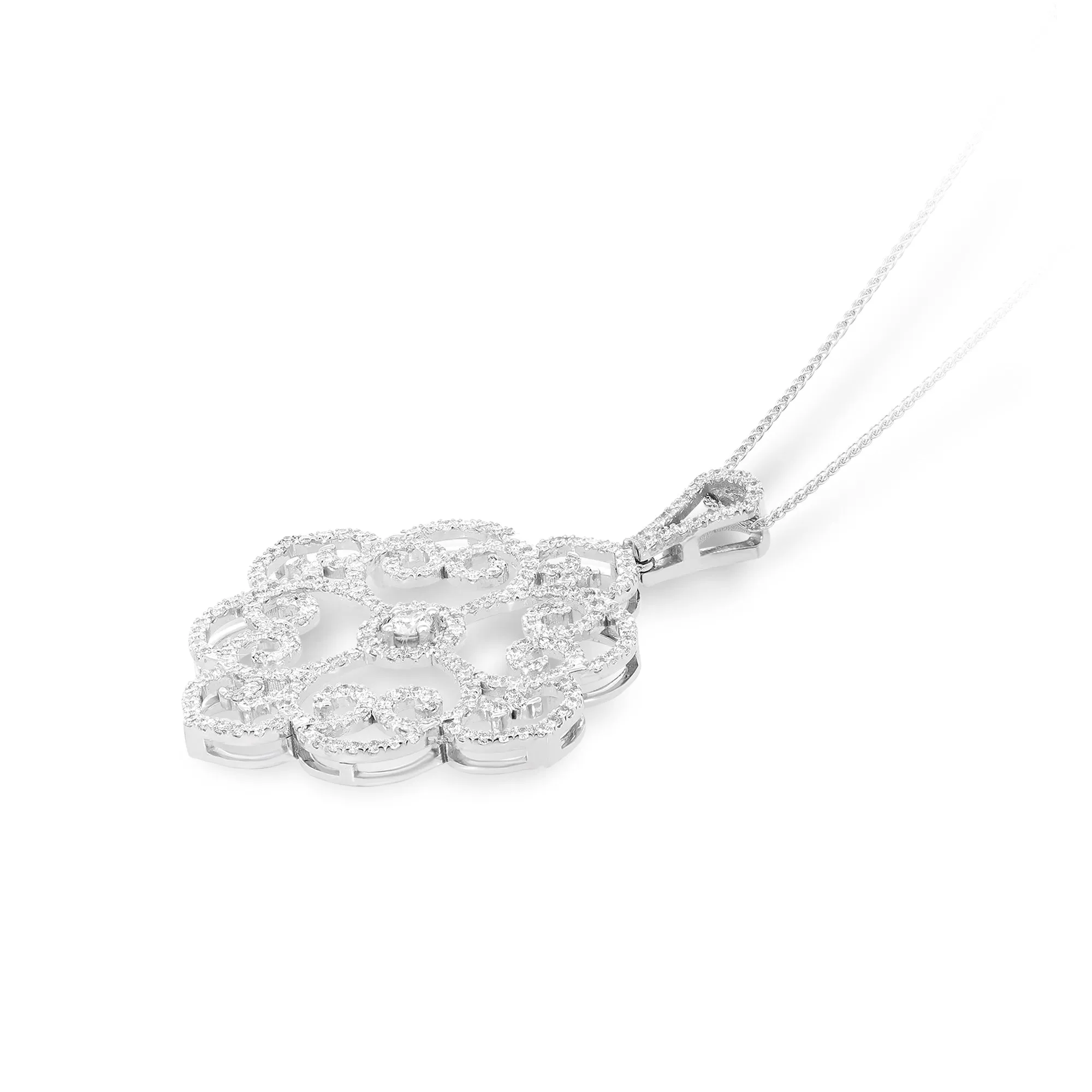 Pave Lined Filigree Pendant Diamond Necklace - 1.49 Carat