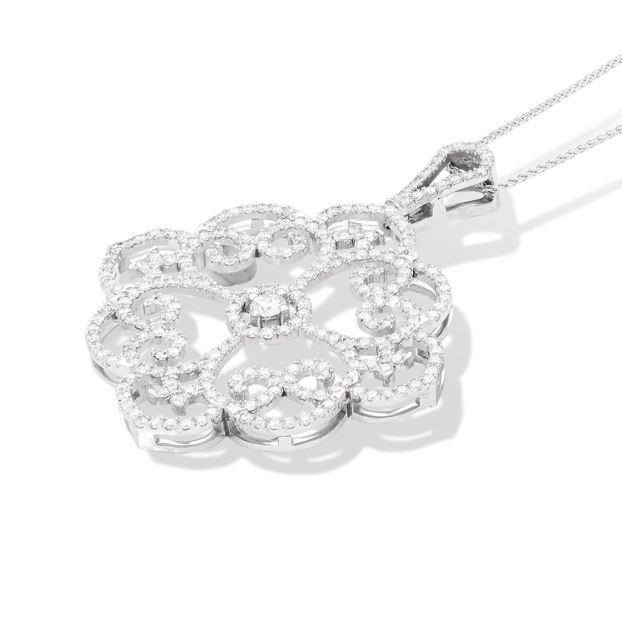 Pave Lined Filigree Pendant Diamond Necklace - 1.49 Carat
