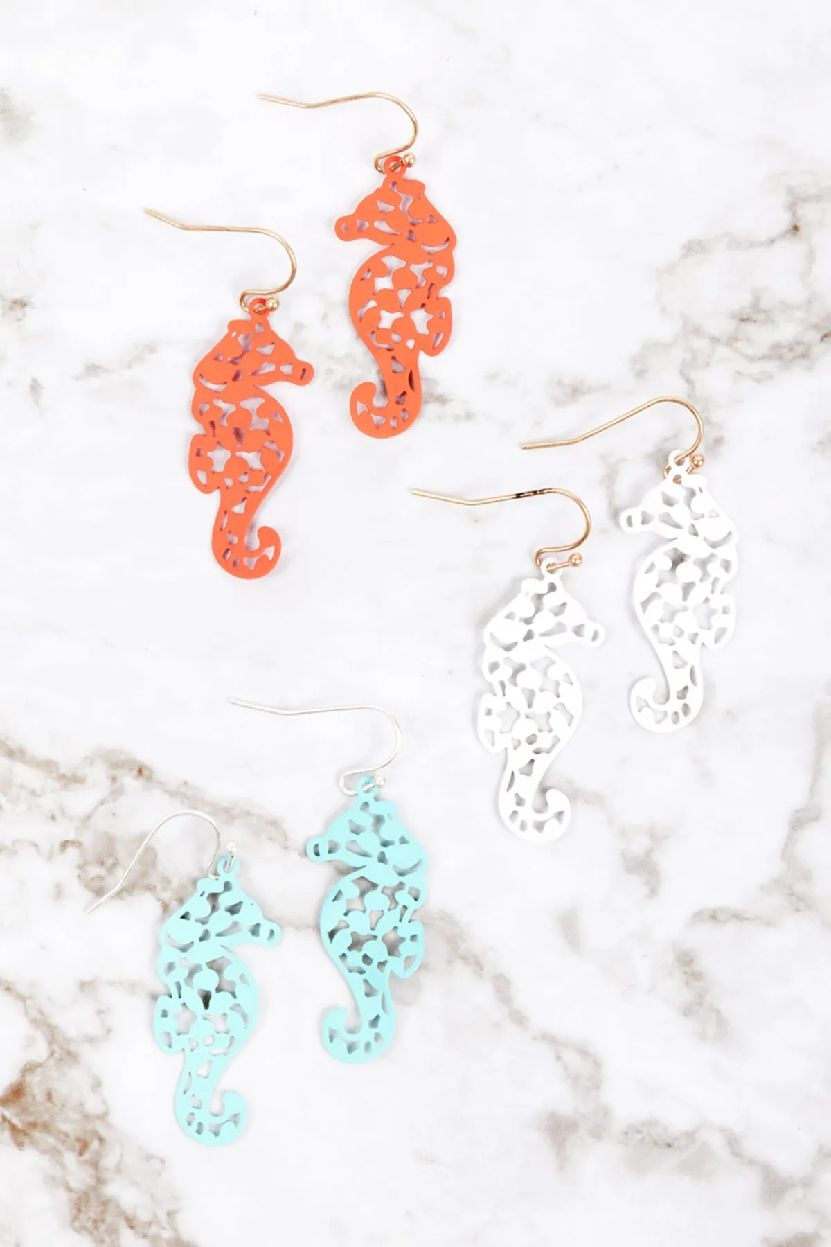 PE3119 - SEA HORSE FILIGREE FISH HOOK EARRINGS