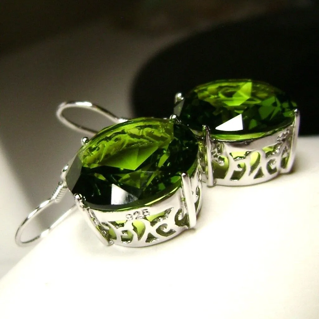 Peridot Earrings, Round Gem, Vintage Art Deco Jewelry #E33