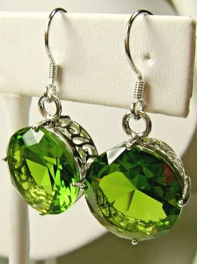Peridot Earrings, Round Gem, Vintage Art Deco Jewelry #E33