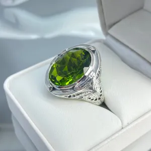 Peridot Ring, Large Oval Ring, Victorian Jewelry Design#D2