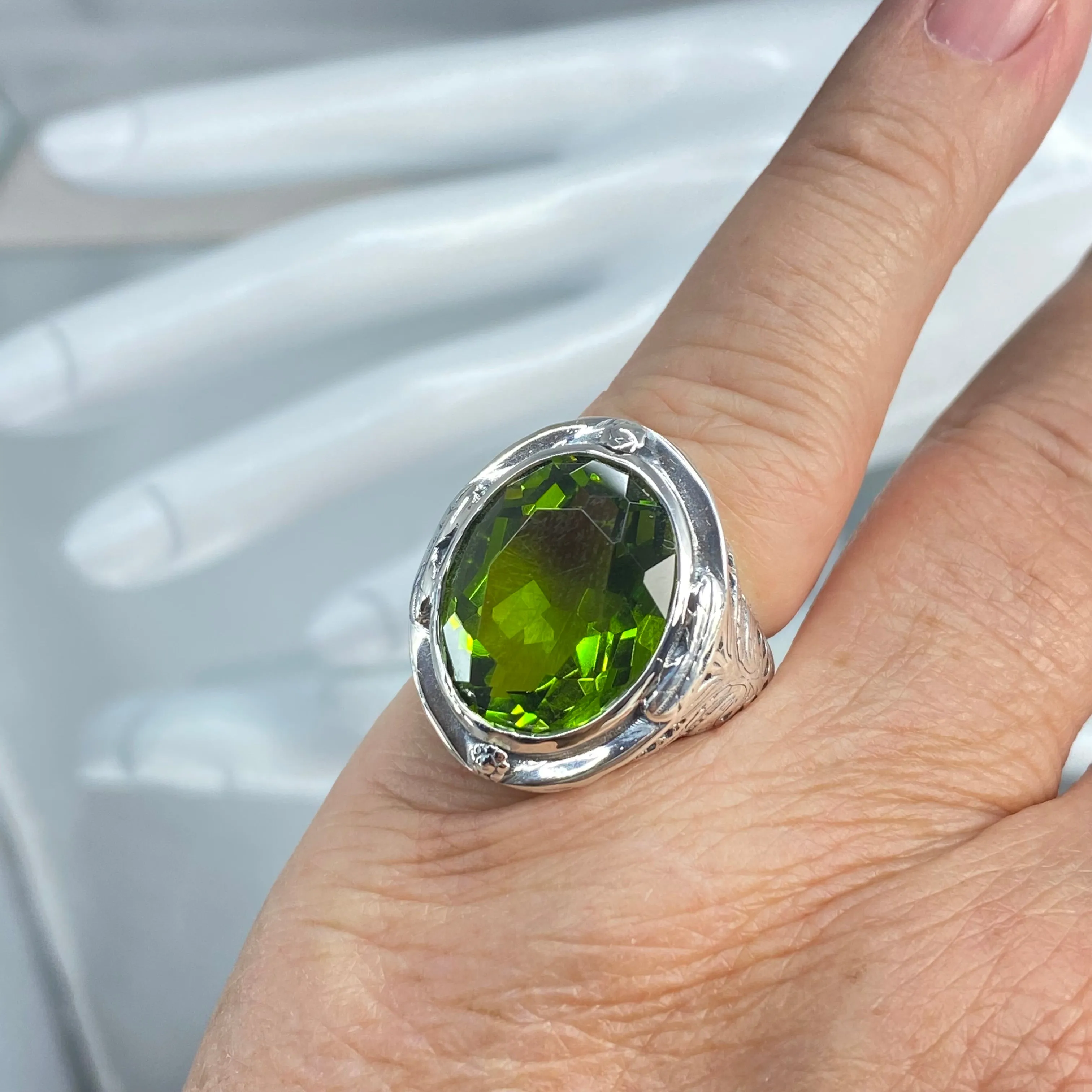 Peridot Ring, Large Oval Ring, Victorian Jewelry Design#D2