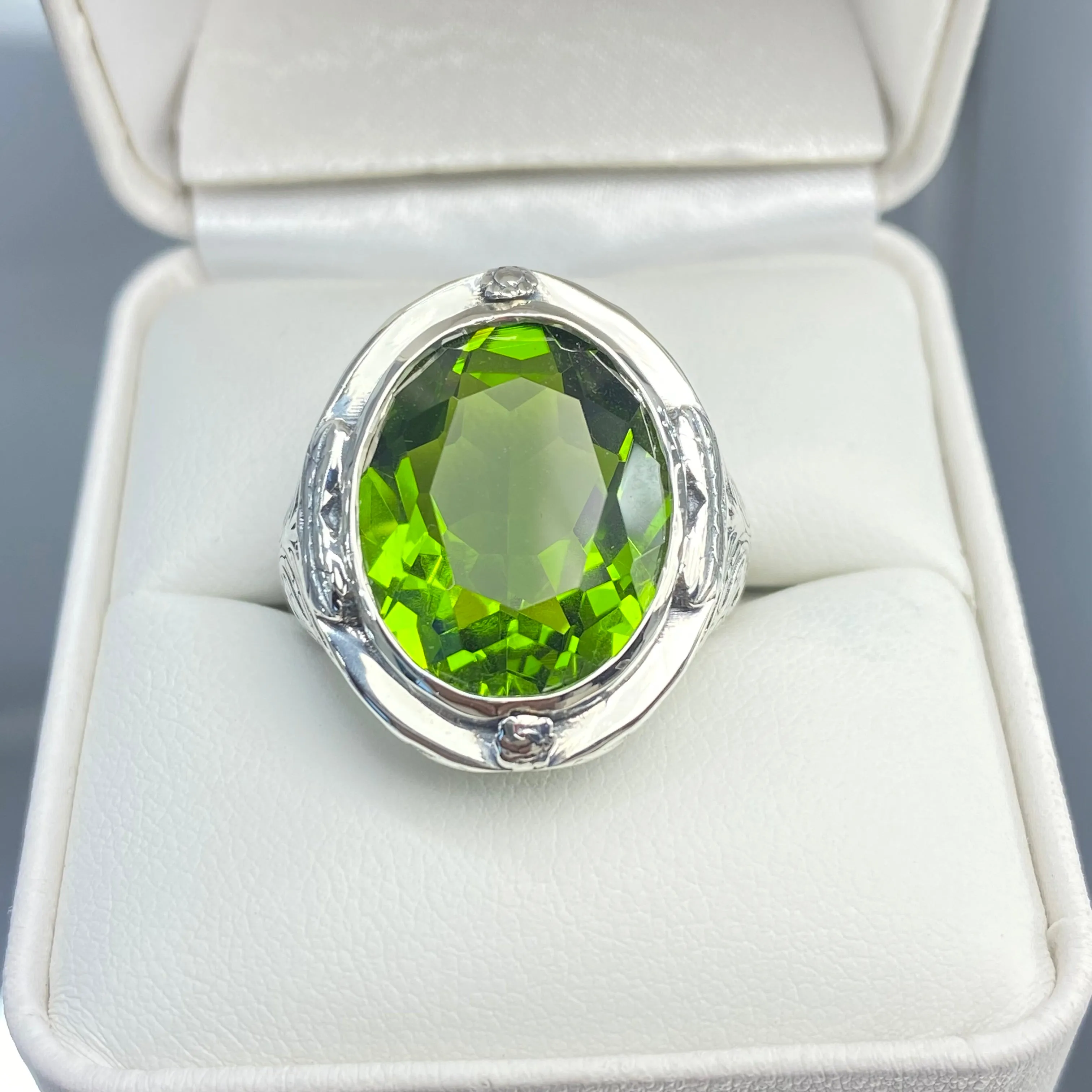 Peridot Ring, Large Oval Ring, Victorian Jewelry Design#D2