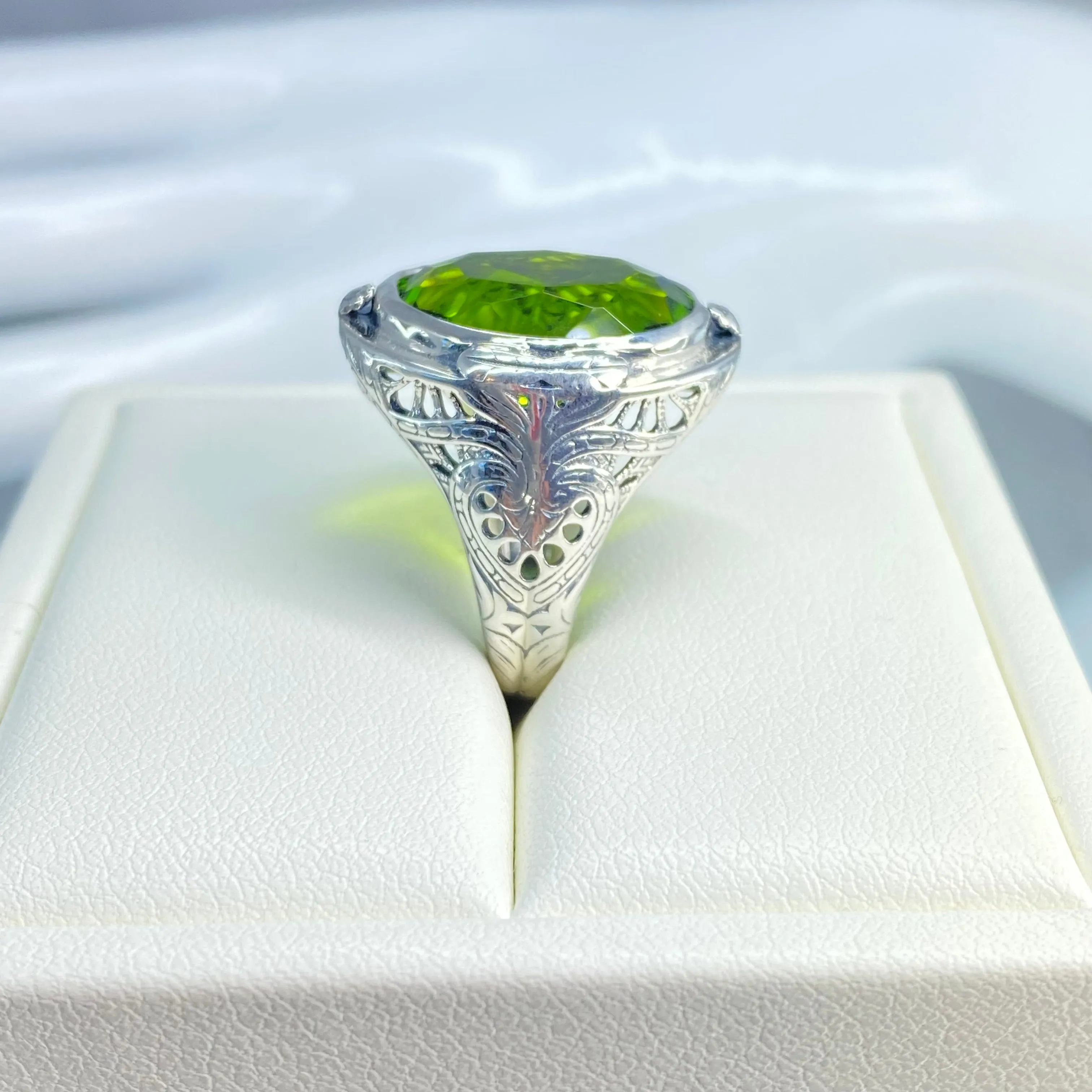 Peridot Ring, Large Oval Ring, Victorian Jewelry Design#D2