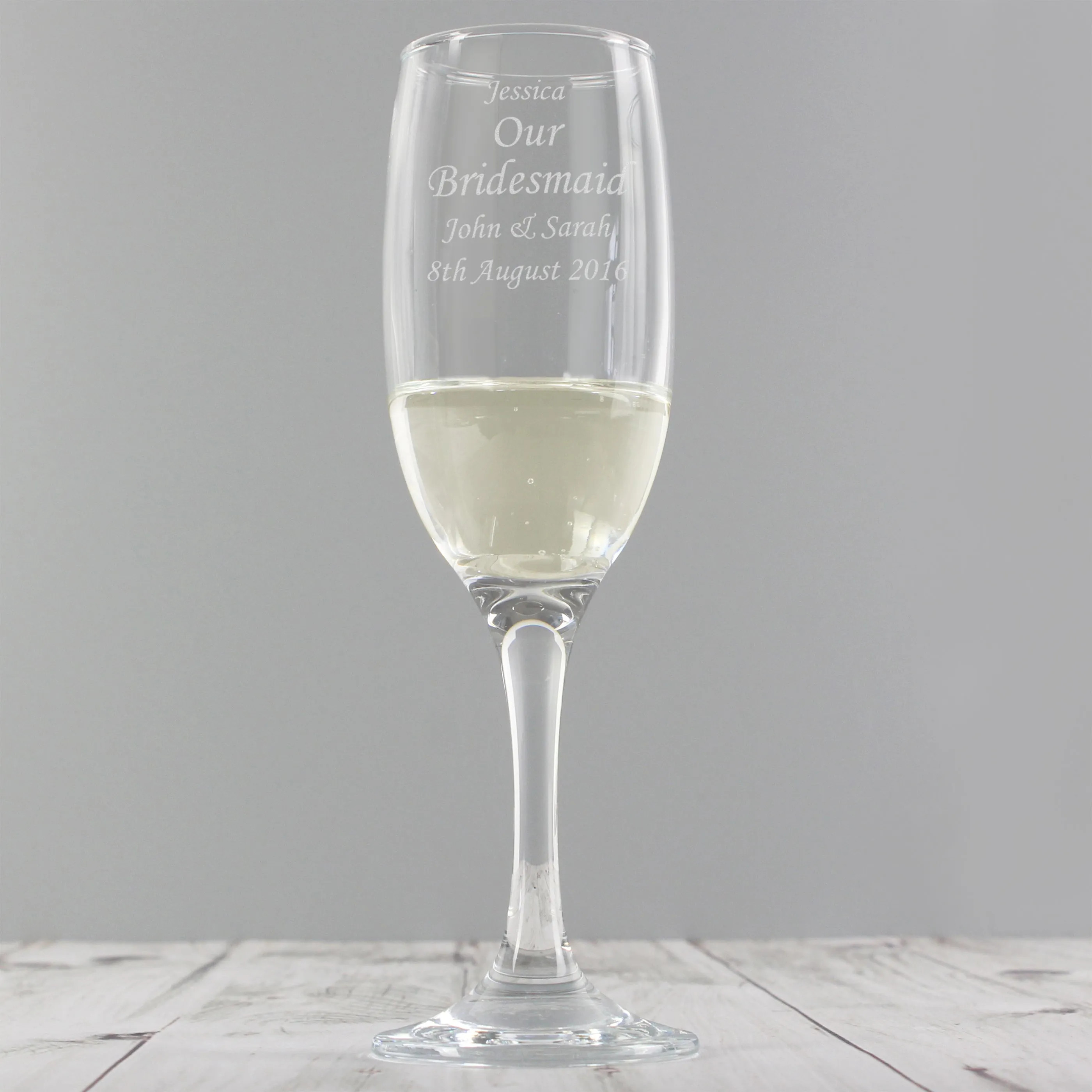 Personalised message engraved glass champagne flute