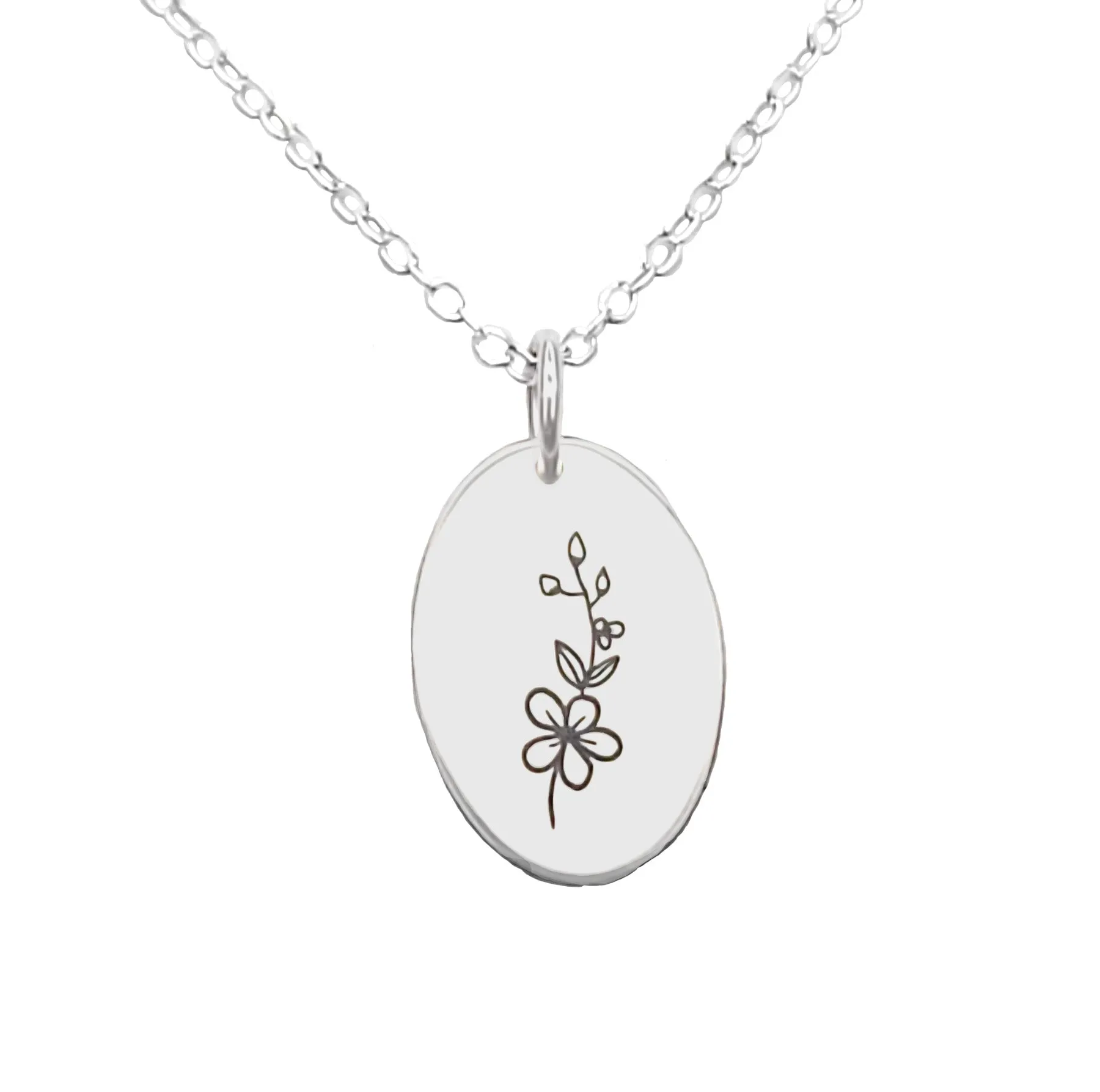 Personalized Oval Birth Flower Necklace