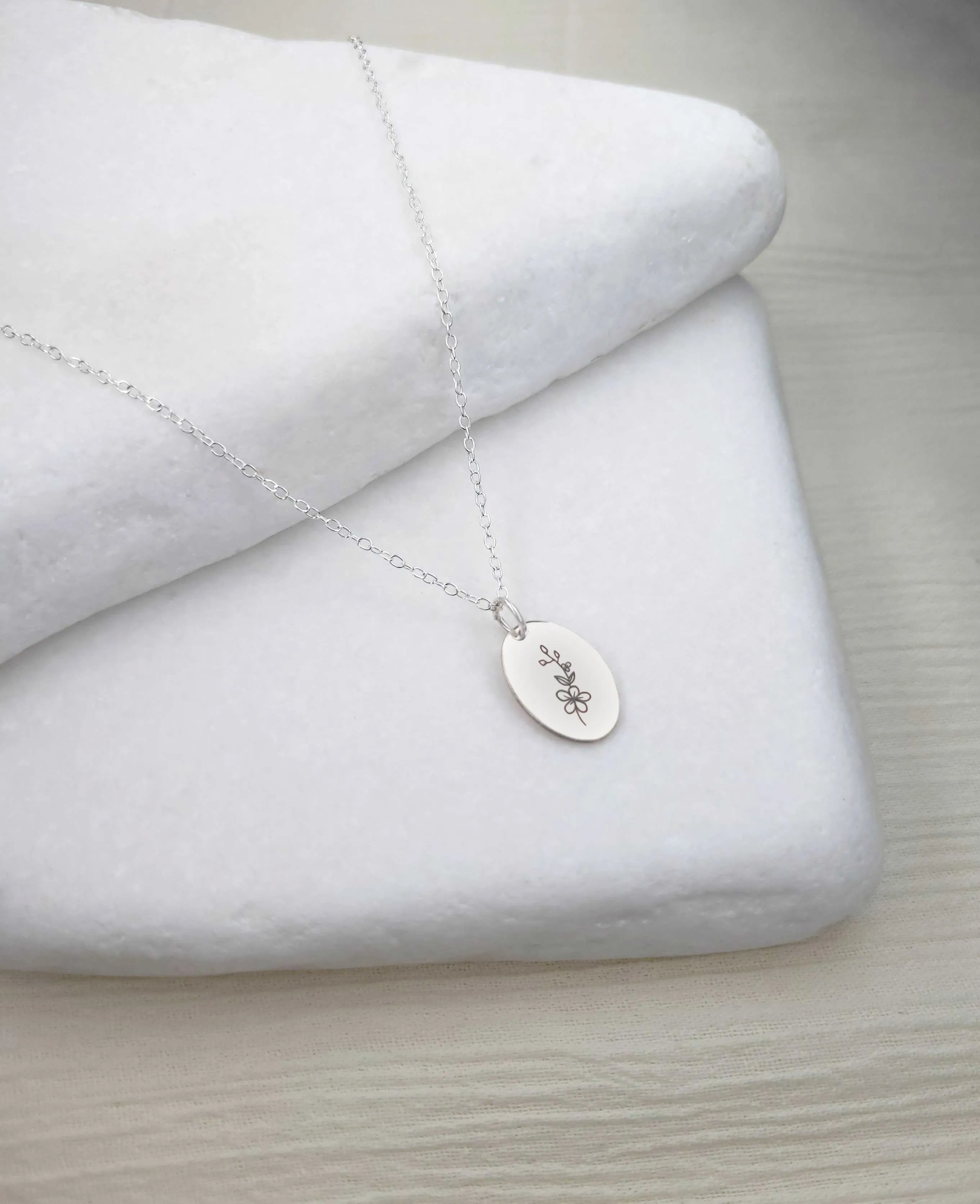 Personalized Oval Birth Flower Necklace