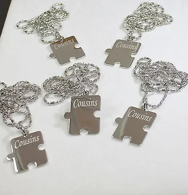 PERSONALIZED PUZZLE PIECES PENDANTS NECKLACE FIVE FAMILY COUSINS FRIENDS TEAM