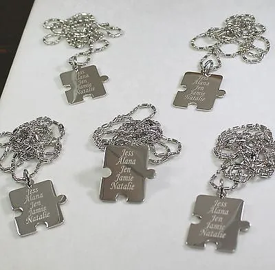 PERSONALIZED PUZZLE PIECES PENDANTS NECKLACE FIVE FAMILY COUSINS FRIENDS TEAM
