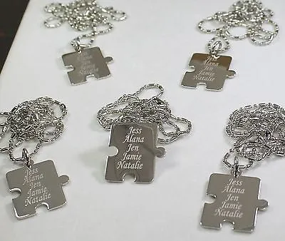 PERSONALIZED PUZZLE PIECES PENDANTS NECKLACE FIVE FAMILY COUSINS FRIENDS TEAM