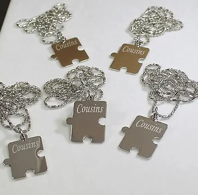 PERSONALIZED PUZZLE PIECES PENDANTS NECKLACE FIVE FAMILY COUSINS FRIENDS TEAM
