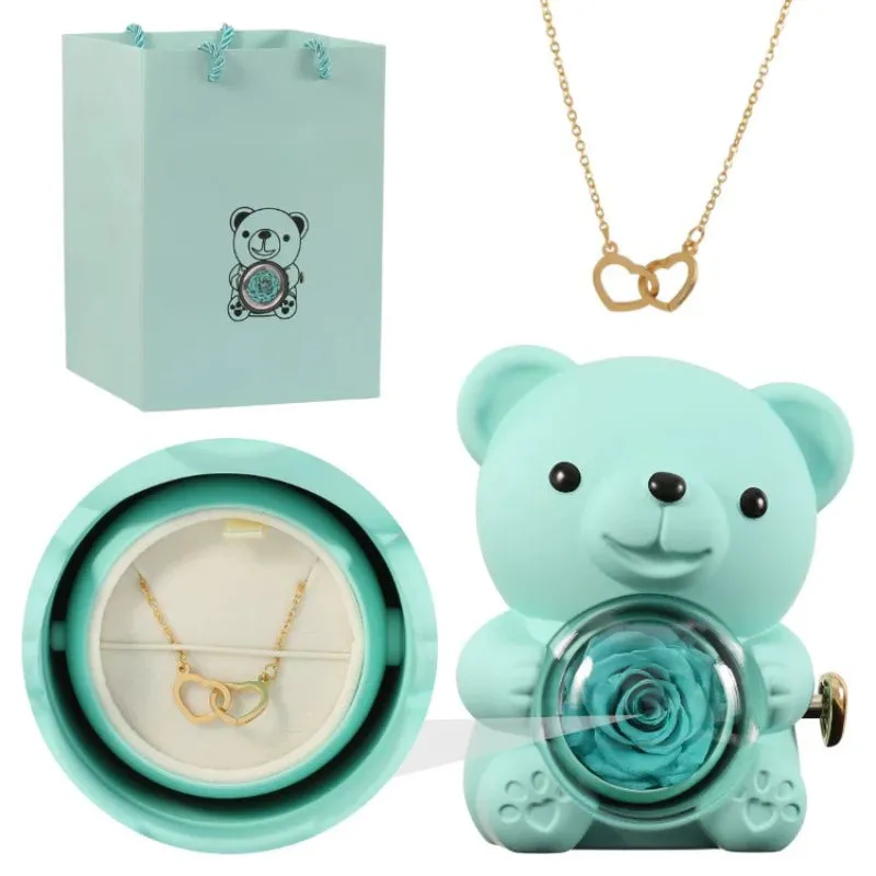 Personalized Rose Bear With Engraved Necklace Charm