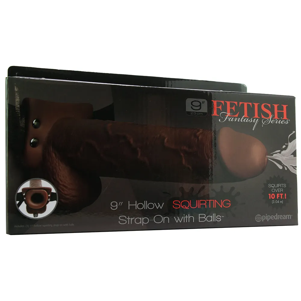 Pipedream Fetish Fantasy Series 9 in. Hollow Squirting Strap-On With Balls Brown/Black