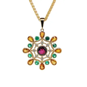 "Bouquet D'Ete" Pendant with Diamonds, Sapphires, Emeralds and Garnet