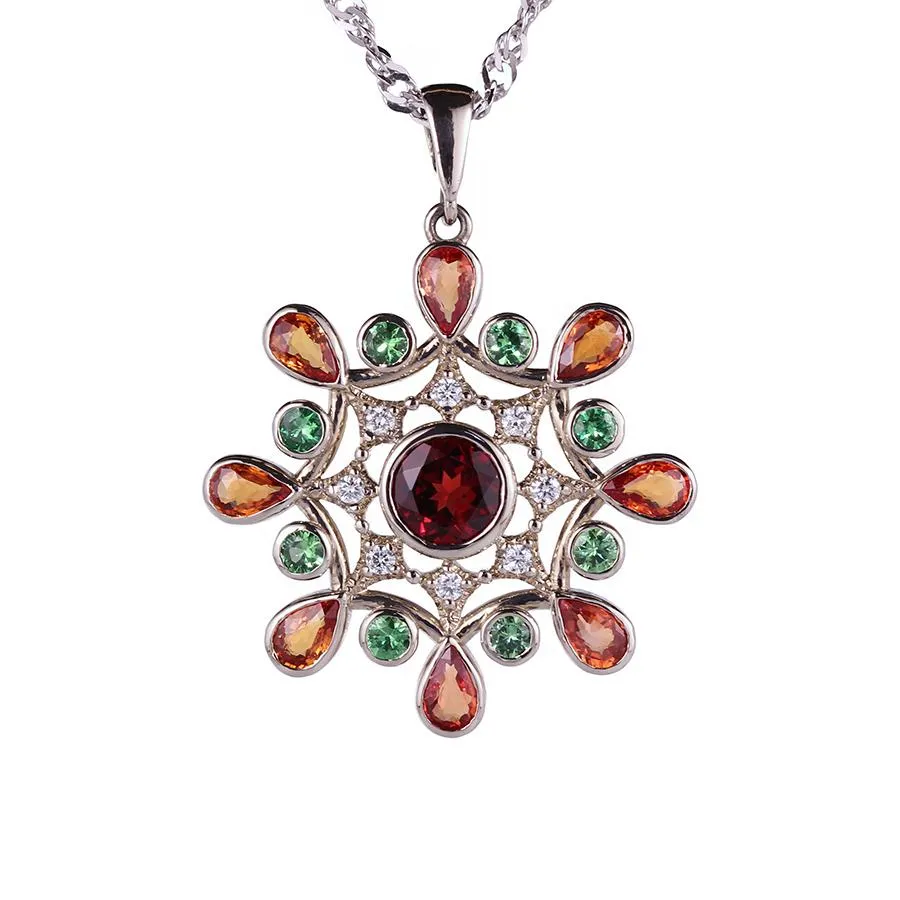 "Bouquet D'Ete" Pendant with Diamonds, Sapphires, Emeralds and Garnet