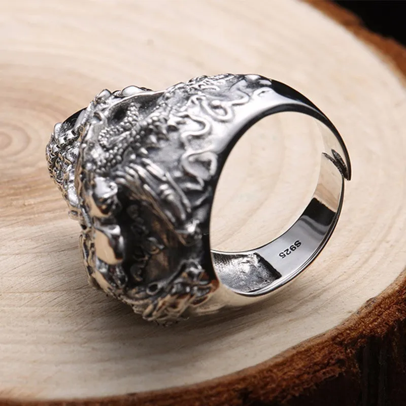 Real 925 Sterling Silver Skull Adjustable Ring for Men