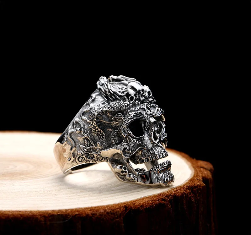 Real 925 Sterling Silver Skull Adjustable Ring for Men