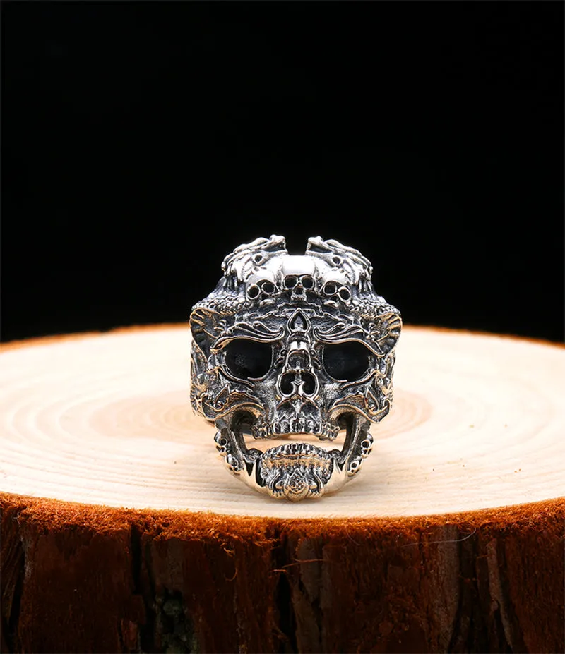 Real 925 Sterling Silver Skull Adjustable Ring for Men