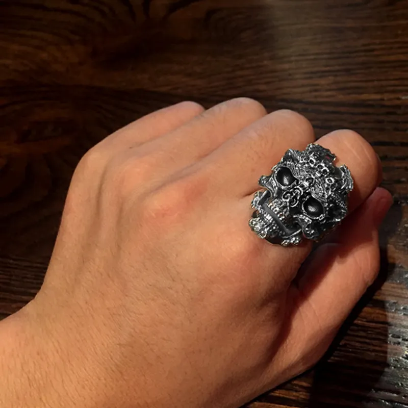 Real 925 Sterling Silver Skull Adjustable Ring for Men