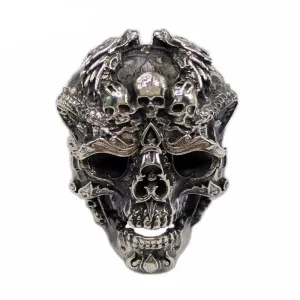 Real 925 Sterling Silver Skull Adjustable Ring for Men