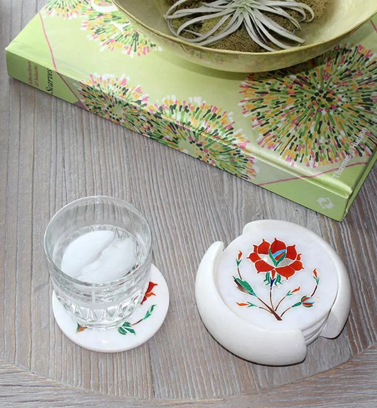 Red Floral Coaster Set